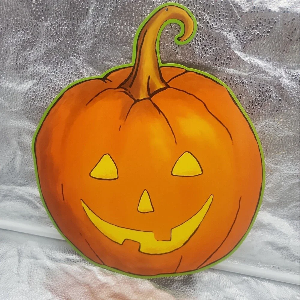 Die Cut Witch Head With Moon Beistle Double Sided 70s And Pumpkin VTG Halloween